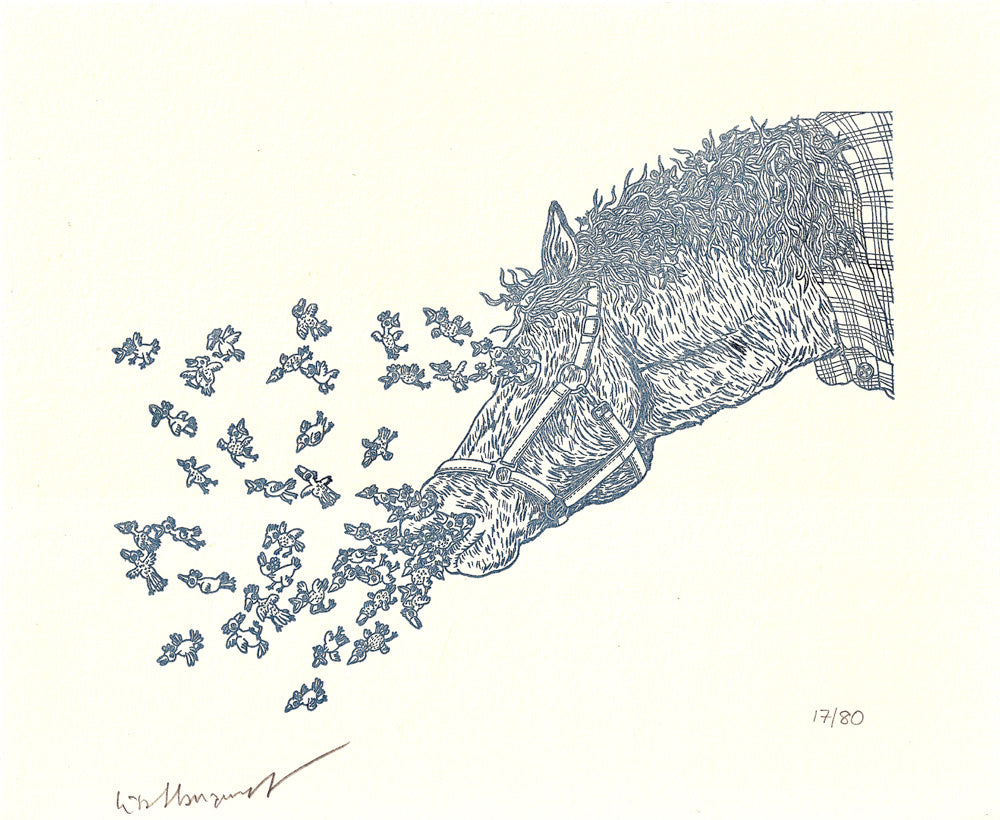 Horse Birds Letterpress Print