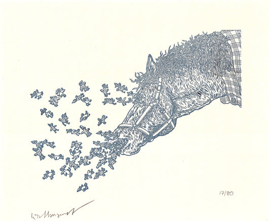Horse Birds Letterpress Print