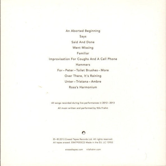 Nils Frahm - Spaces (CD) | Mint (M) Mint (M)