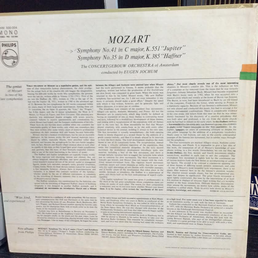 Wolfgang Amadeus Mozart, Concertgebouworkest, Euge - Symphonies - Jupiter - Haffner (VINYL) | Near Mint (NM or M-)