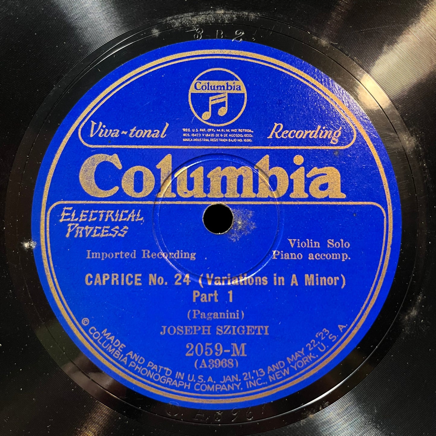 Joseph Szigeti - CAPRICE NO. 24 P1 & P2 (78RPM 10") COLUMBIA 2059-M | Excellent+ (EX+) Generic