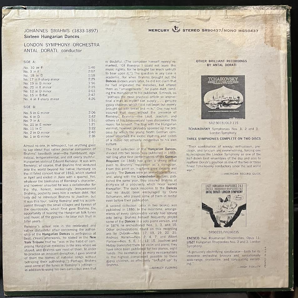 Johannes Brahms - 16 Hungarian Dances (VINYL) | Near Mint (NM) Very Good Plus Plus (VG++)