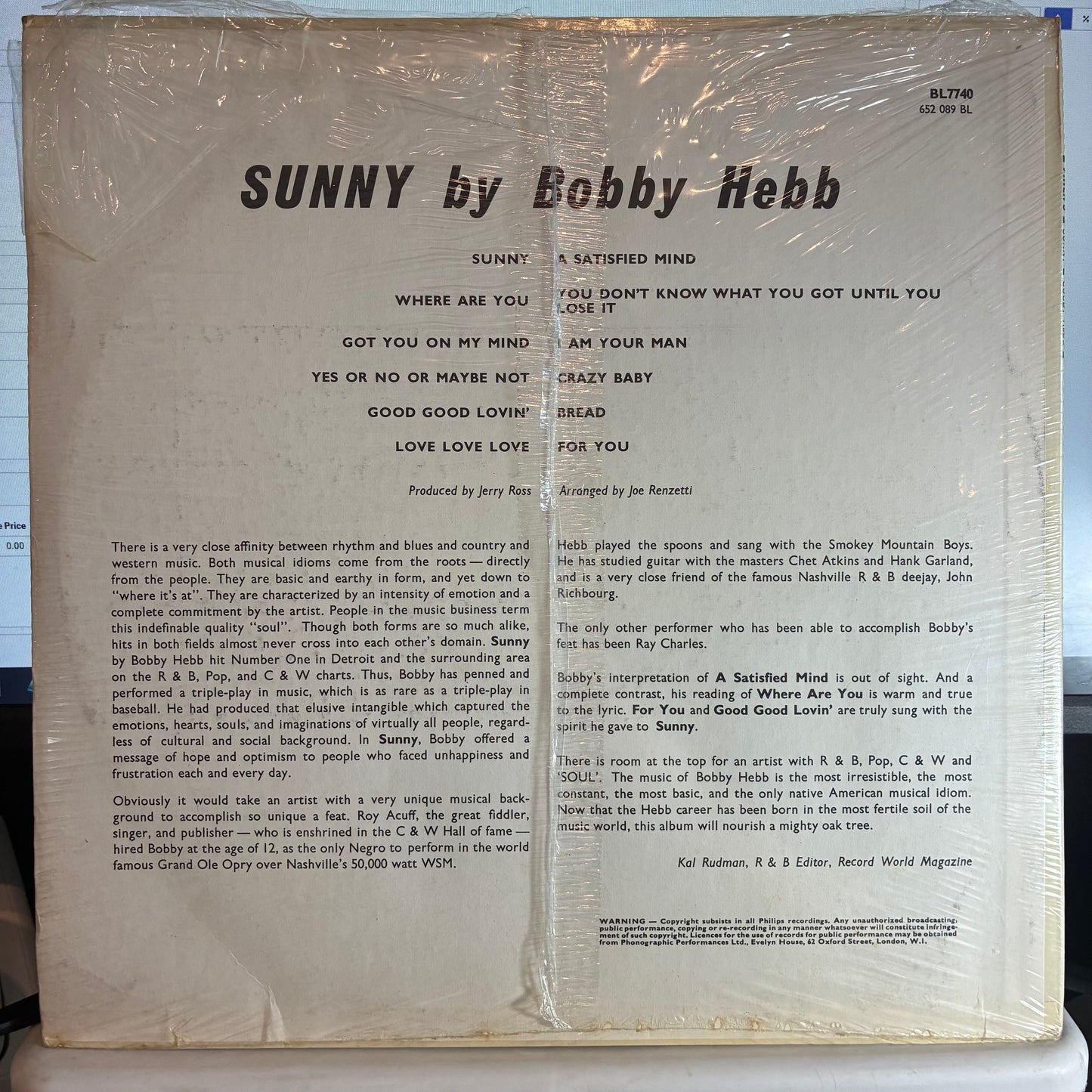 Bobby Hebb - Sunny (VINYL) | Mint (M) Excellent+ (EX+)