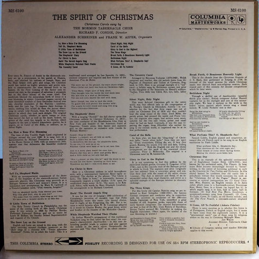 Mormon Tabernacle Choir - The Spirit Of Christmas: Christmas Carols Sung By The Mormon Tabernacle Choir (VINYL) | Near Mint (NM) Near Mint (NM)