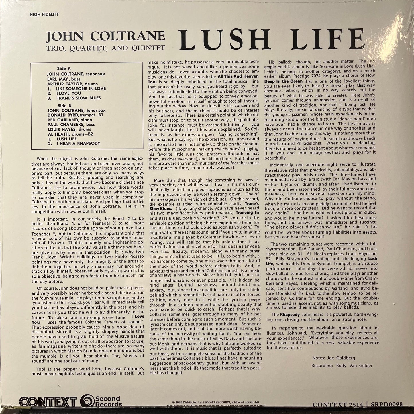 John Coltrane - Lush Life (BLACK VINYL LP) |