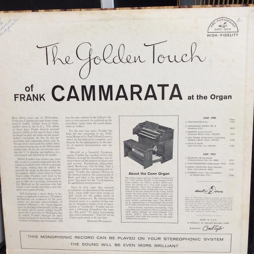 Frank Cammarata - The Golden Touch Of Frank Cammarata At The Organ (VINYL) | Very Good Plus (VG+)