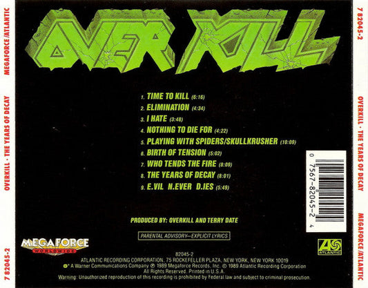 Overkill - The Years Of Decay (CD) | Good Plus (G+) Excellent (EX)