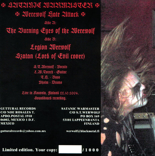 Satanic Warmaster - Werewolf Hate Attack Live!!! (7" VINYL) | Near Mint (NM) Near Mint (NM)