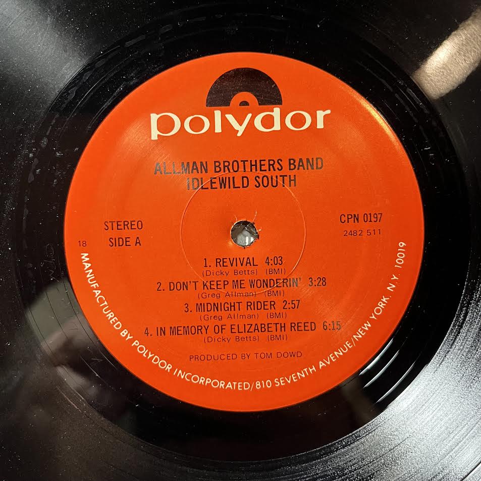 The Allman Brothers Band - Idlewild South (VINYL) | Excellent+ (EX+) Very Good Plus Plus (VG++)