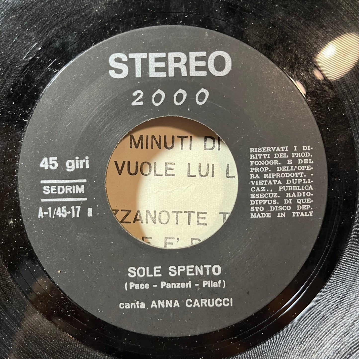 Anna Carucci - Sole Spento / Piccola Citta (7" ITALY VINYL) |