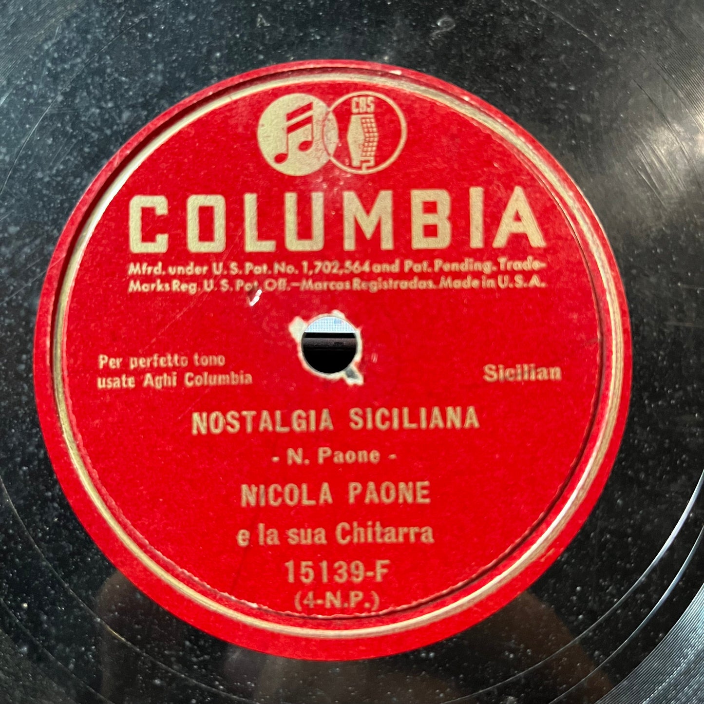 Nicola Paone - Nostalgia Siciliana / Zio Nicola (10" 78RPM RECORD) | Very Good (VG) Generic