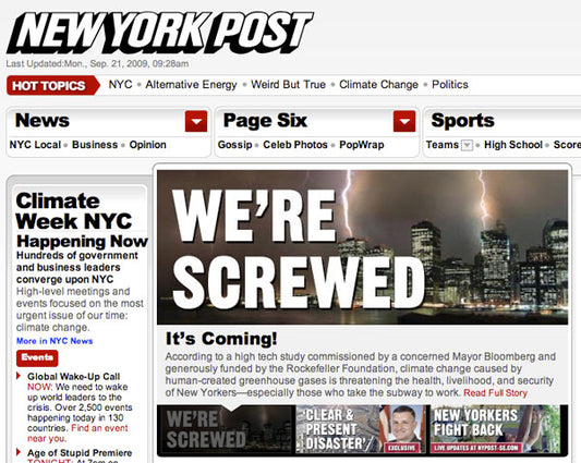 "We're Screwed" New York Post Special Edition Tells Truth About Climate Change and How It Will Affect City, World