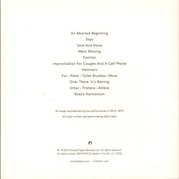 Nils Frahm - Spaces (CD) | Mint (M) Mint (M)