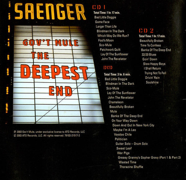 Gov't Mule - The Deepest End (Live In Concert) ( 2xCD, DVD) | Excellent+ (EX+) Excellent+ (EX+)