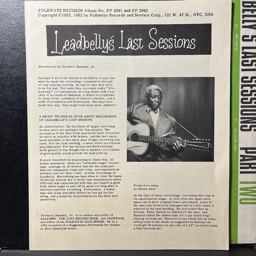 Leadbelly - Leadbelly's Last Sessions Part Two (VINYL) | Excellent (EX) Near Mint (NM)