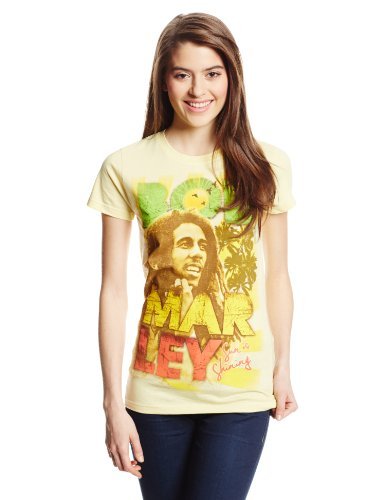 Zion Rootswear Bob Marley Sun Is Shining Juniors T-Shirt, Light Yellow, Medium |