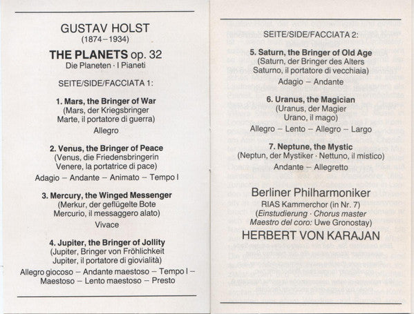 Gustav Holst The Planets Cass Near Mint (NM or M-) Near Mint (NM or M-)