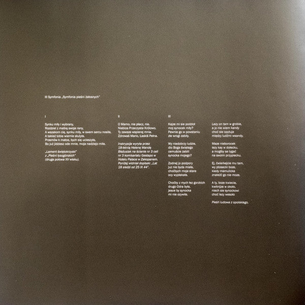 Symphony No. 3 (Symphony Of Sorrowful Songs) Op. 36 | Mint (M) Mint (M)