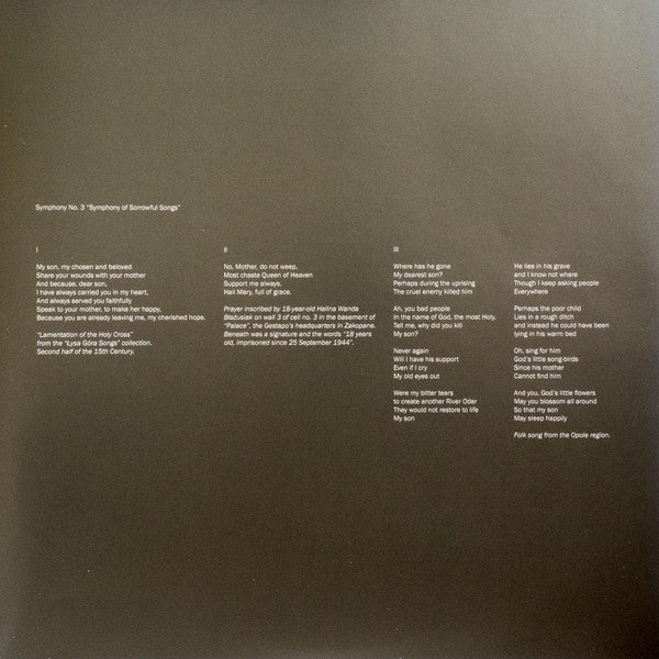 Symphony No. 3 (Symphony Of Sorrowful Songs) Op. 36 | Mint (M) Mint (M)