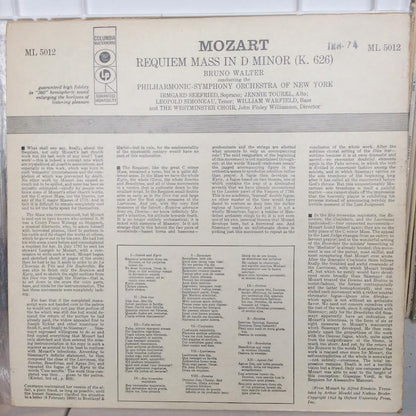 Wolfgang Amadeus Mozart, Bruno Walter Conducting T - Requiem Mass In D Minor, K. 626 (VINYL) | Excellent+ (EX+) Very Good Plus (VG+)