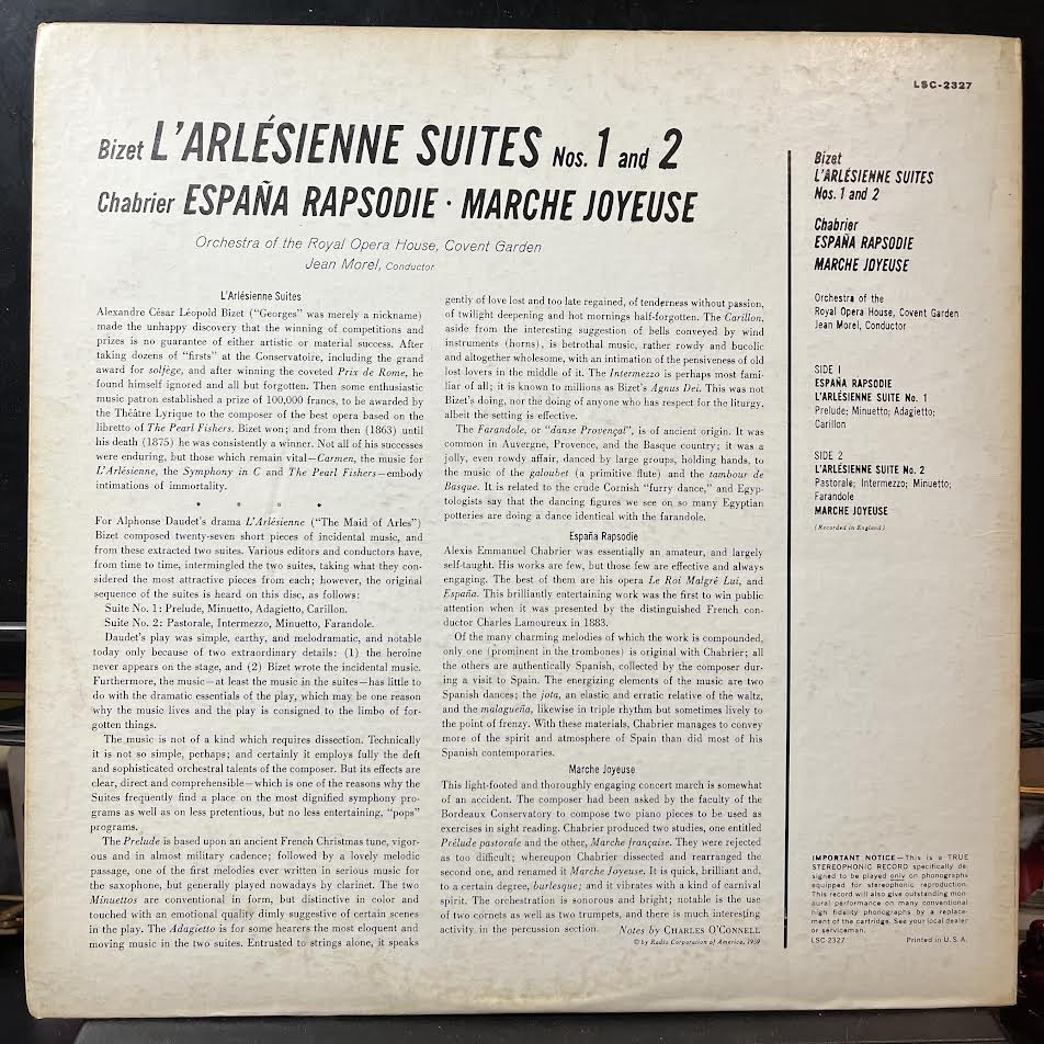 Georges Bizet - L'Arlésienne Suites 1 And 2 / España Rapsodie / Marche Joyeuse (VINYL) | Excellent+ (EX+) Excellent+ (EX+)