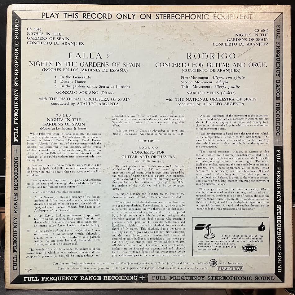 Manuel de Falla - Nights In The Gardens Of Spain / Concerto For Guitar And Orchestra (VINYL) | Excellent+ (EX+) Excellent (EX)