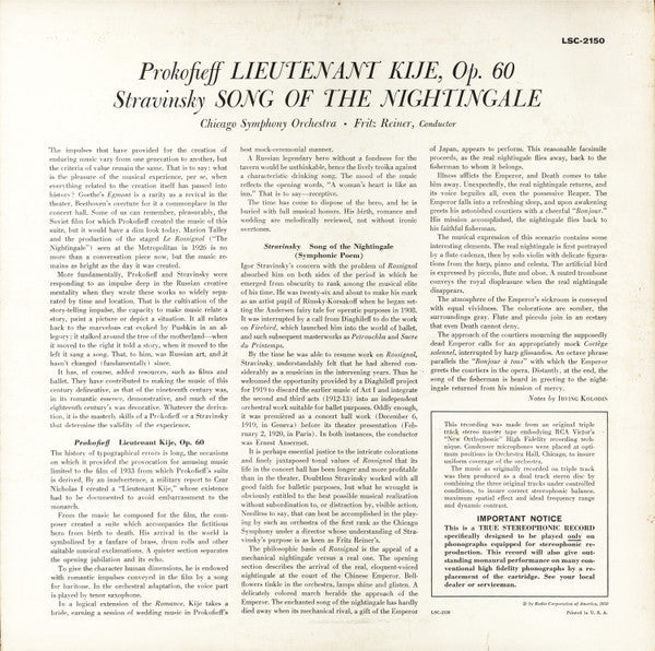 Sergei Prokofiev - Lieutenant Kije / Song Of The Nightingale (VINYL) | Excellent+ (EX+) Excellent+ (EX+)