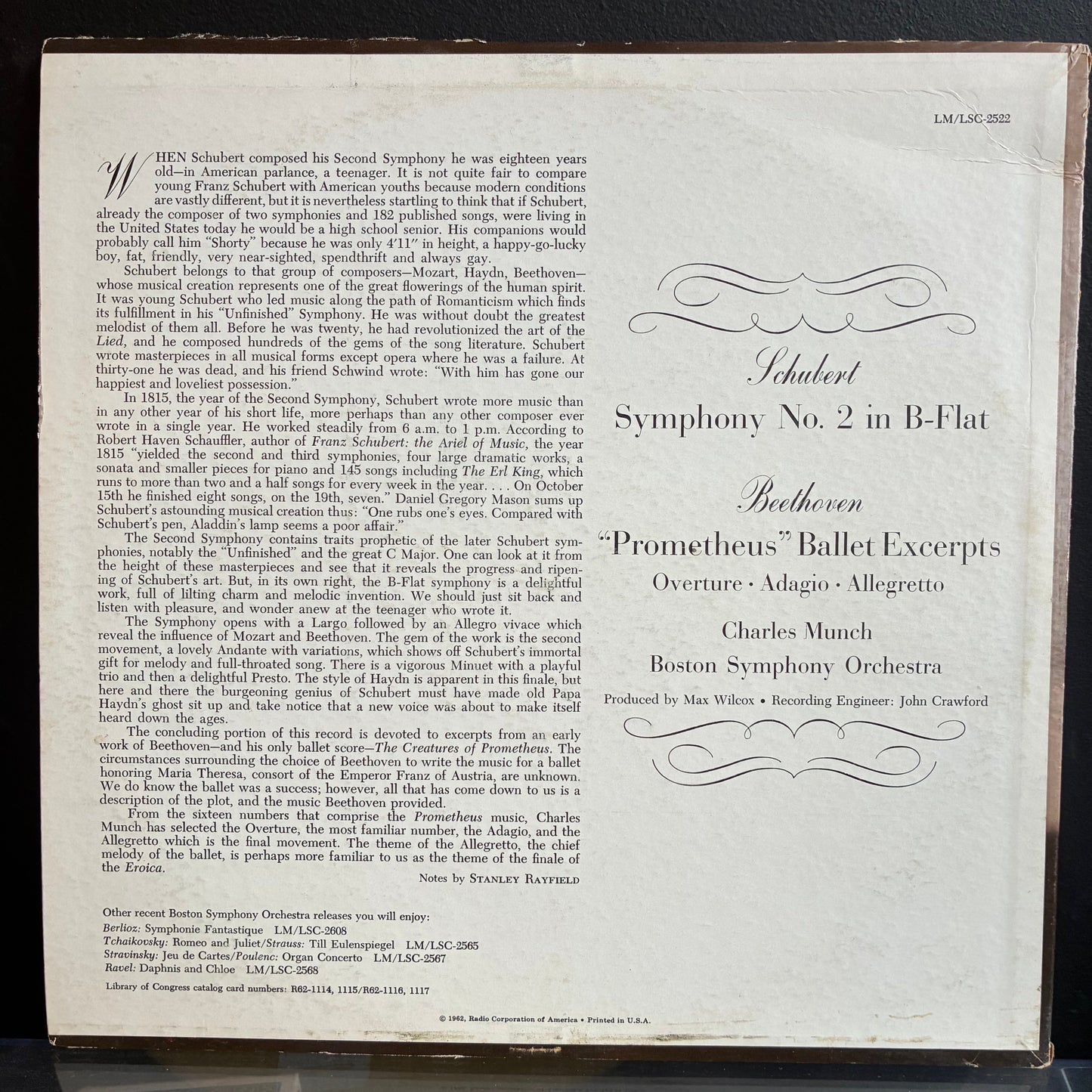 Franz Schubert - Schubert Symphony No. 2 In B-Flat / Beethoven "Prometheus" Ballet Excerpts (VINYL) | Excellent+ (EX+) Very Good Plus (VG+)