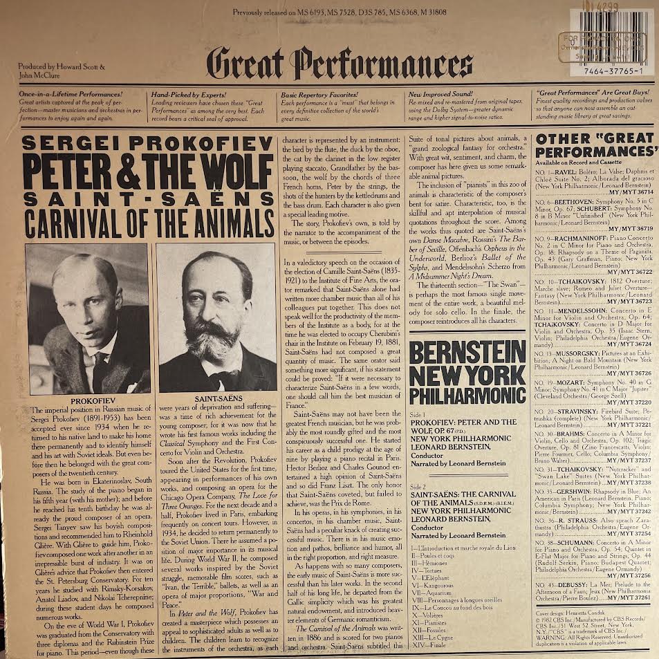 Sergei Prokofiev - Peter & The Wolf / Carnival Of The Animals (VINYL) | Excellent (EX) Very Good Plus (VG+)