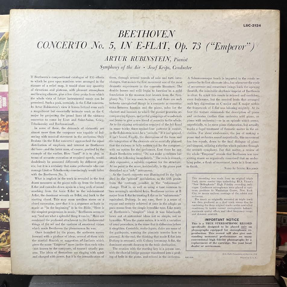 Ludwig Van Beethoven - (Emperor) Concerto No. 5 (VINYL) | Excellent (EX) Excellent+ (EX+)