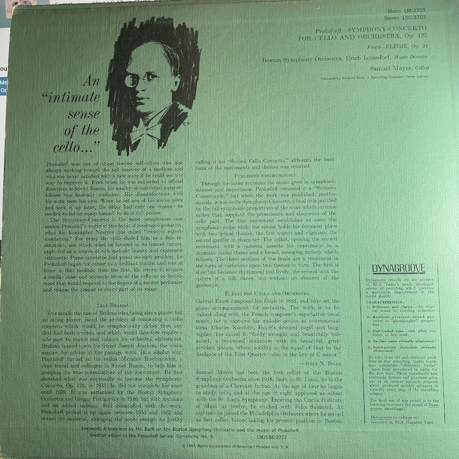 Sergei Prokofiev - Symphony-Concerto For Cello And Orchestra / Élégie (vinyl) | Excellent (EX) Near Mint (NM)