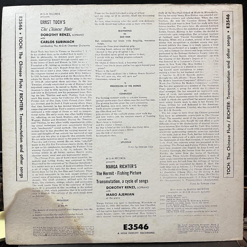Dorothy Renzi - The Chinese Flute / Transmutation / The Hermit / Fishing Picture (VINYL) | Excellent (EX) Very Good (VG)