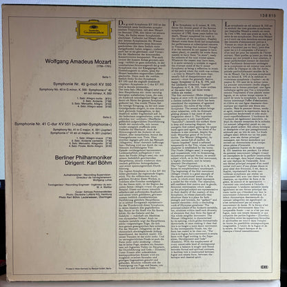 Wolfgang Amadeus Mozart - Symphonien Nr. 40 G-Moll = In G Minor KV 550 / Nr. 41 C-Dur = In C Major KV 551 "Jupiter" (VINYL) | Excellent (EX) Excellent (EX)