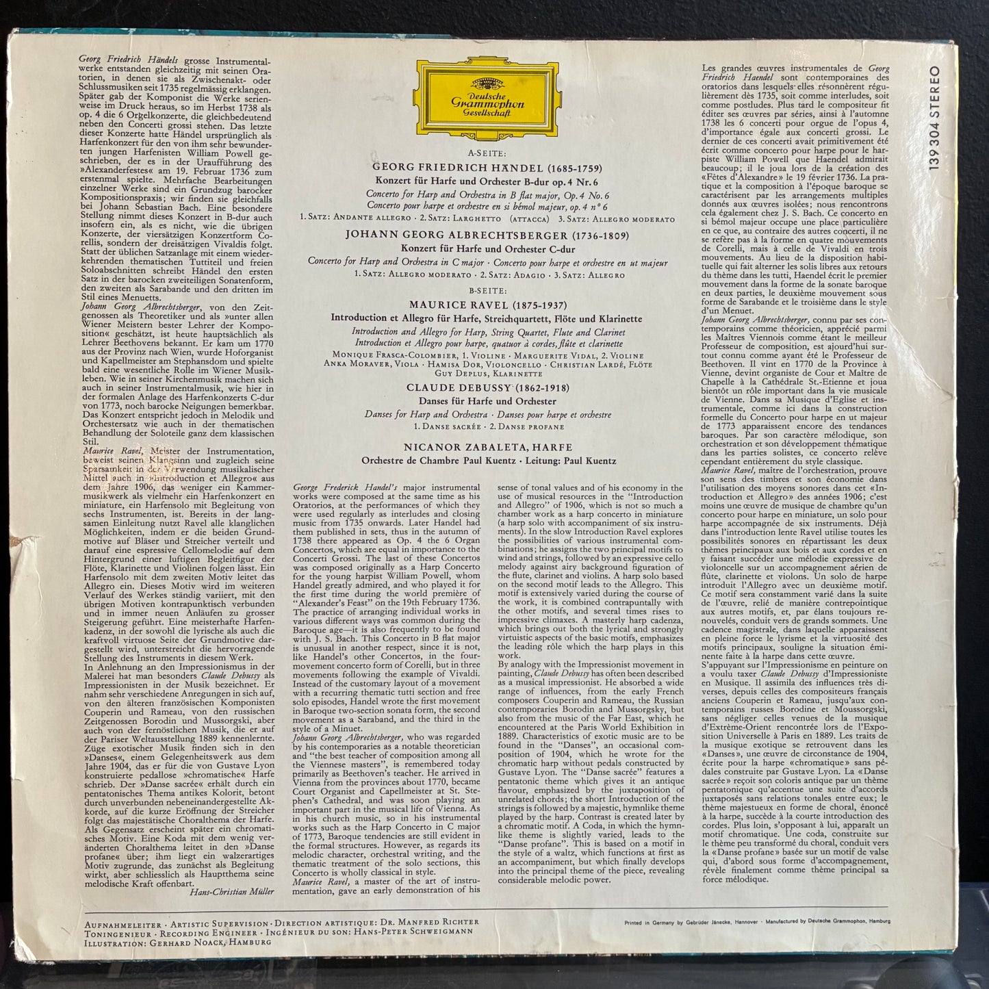 Nicanor Zabaleta - Werke Für Harfe Und Orchester (VINYL) | Excellent (EX) Very Good Plus (VG+)