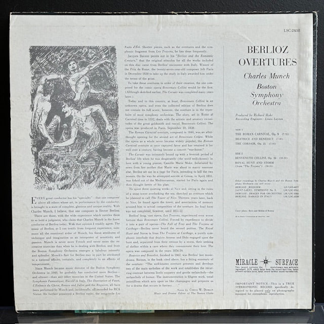 Hector Berlioz - Berlioz Overtures (VINYL) | Excellent (EX) Very Good (VG)