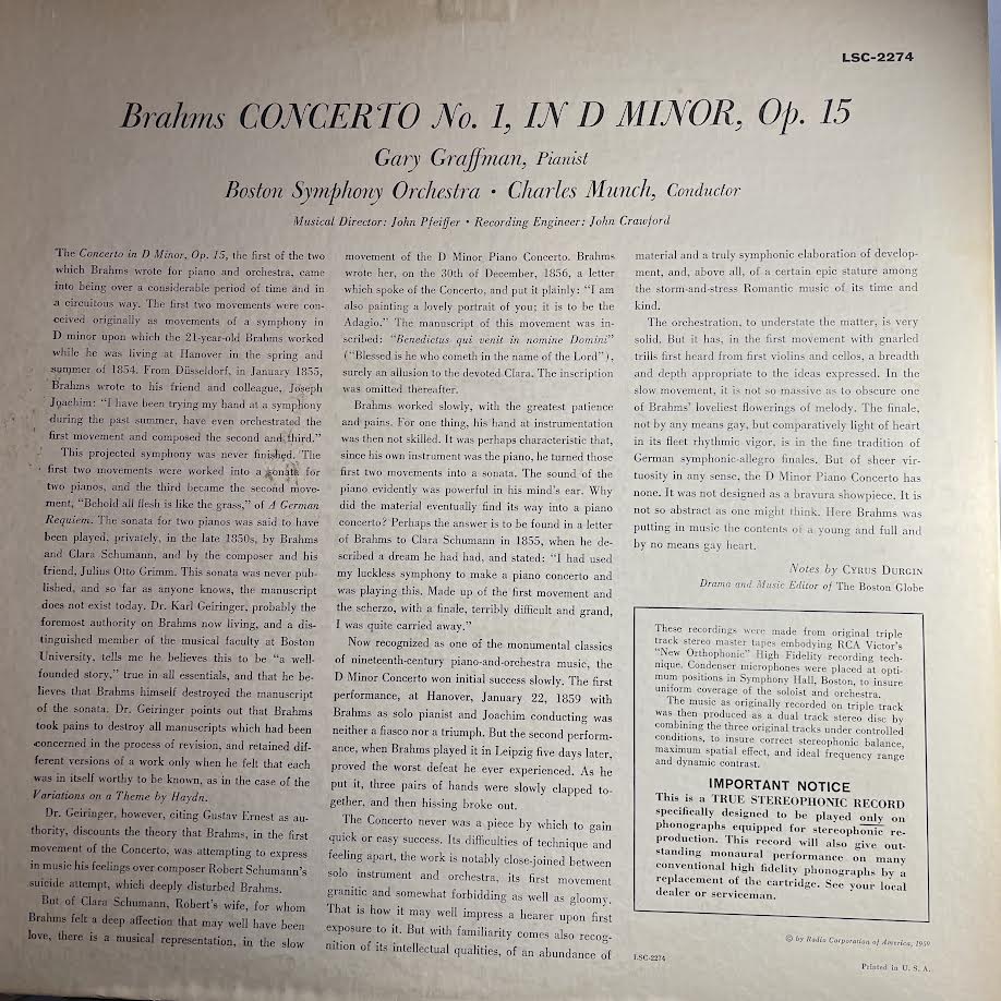 Johannes Brahms - Concerto No. 1 (VINYL) | Excellent (EX) Excellent (EX)