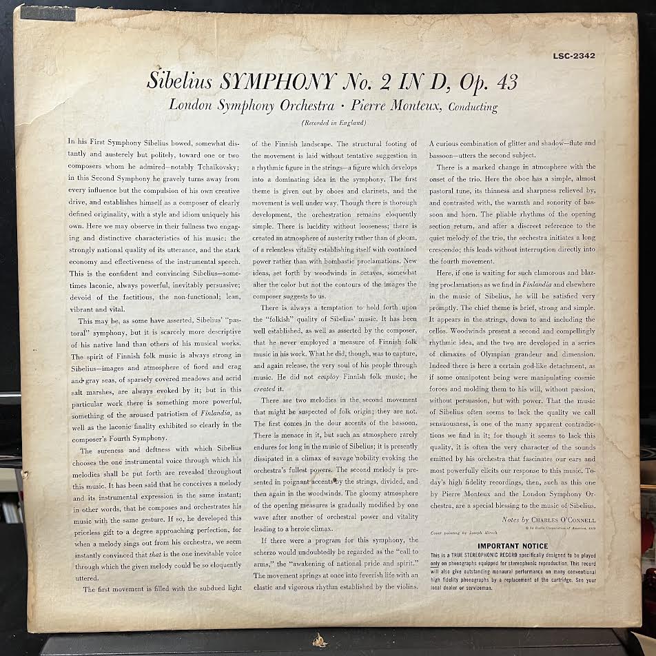 Jean Sibelius - Symphony No. 2 (VINYL) | Near Mint- (NM-) Very Good (VG)