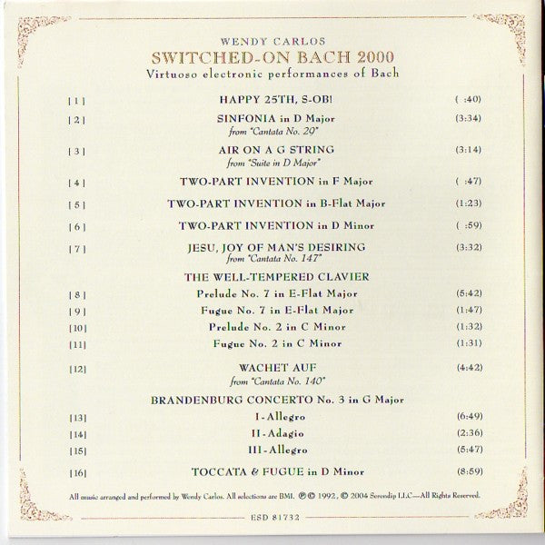 Wendy Carlos - Switched-On Bach 2000 (CD) | Near Mint- (NM-) Excellent+ (EX+)
