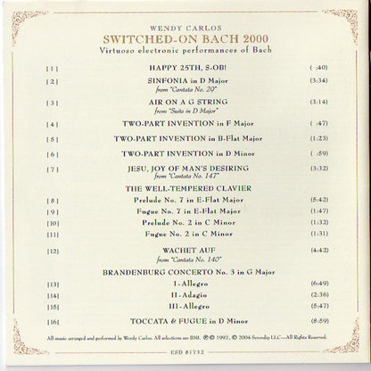 Wendy Carlos - Switched-On Bach 2000 (CD) | Near Mint- (NM-) Excellent+ (EX+)
