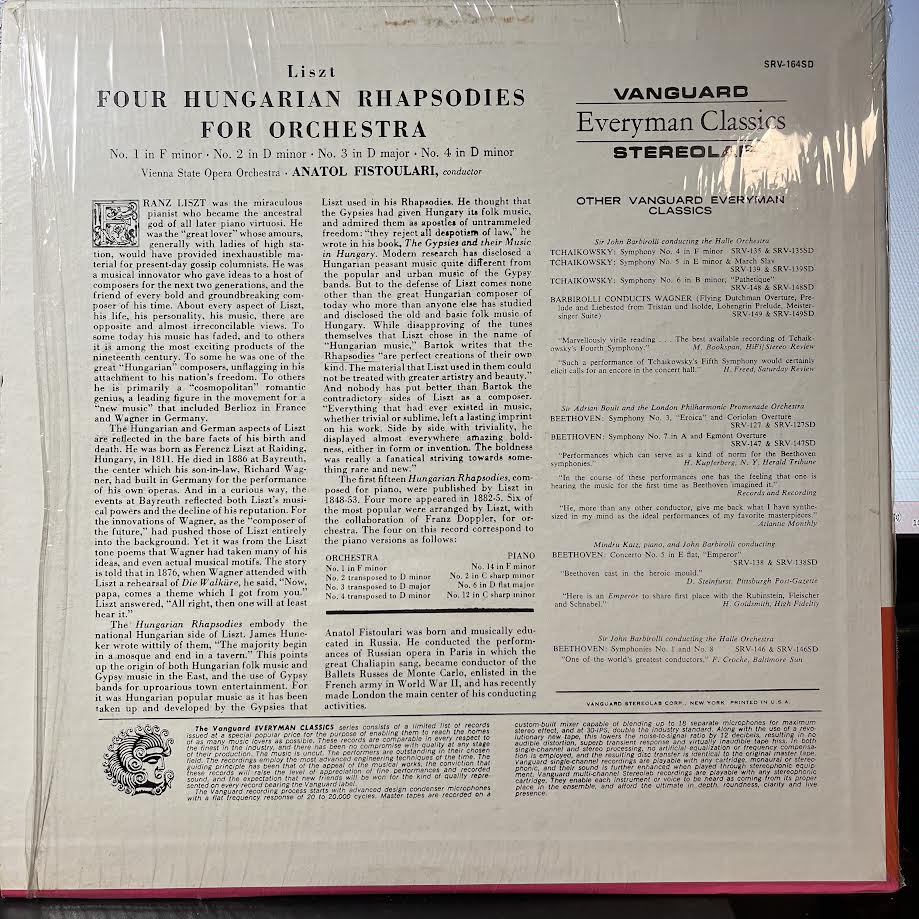 Franz Liszt - Four Hungarian Rhapsodies (VINYL) | Near Mint- (NM-) Near Mint (NM)
