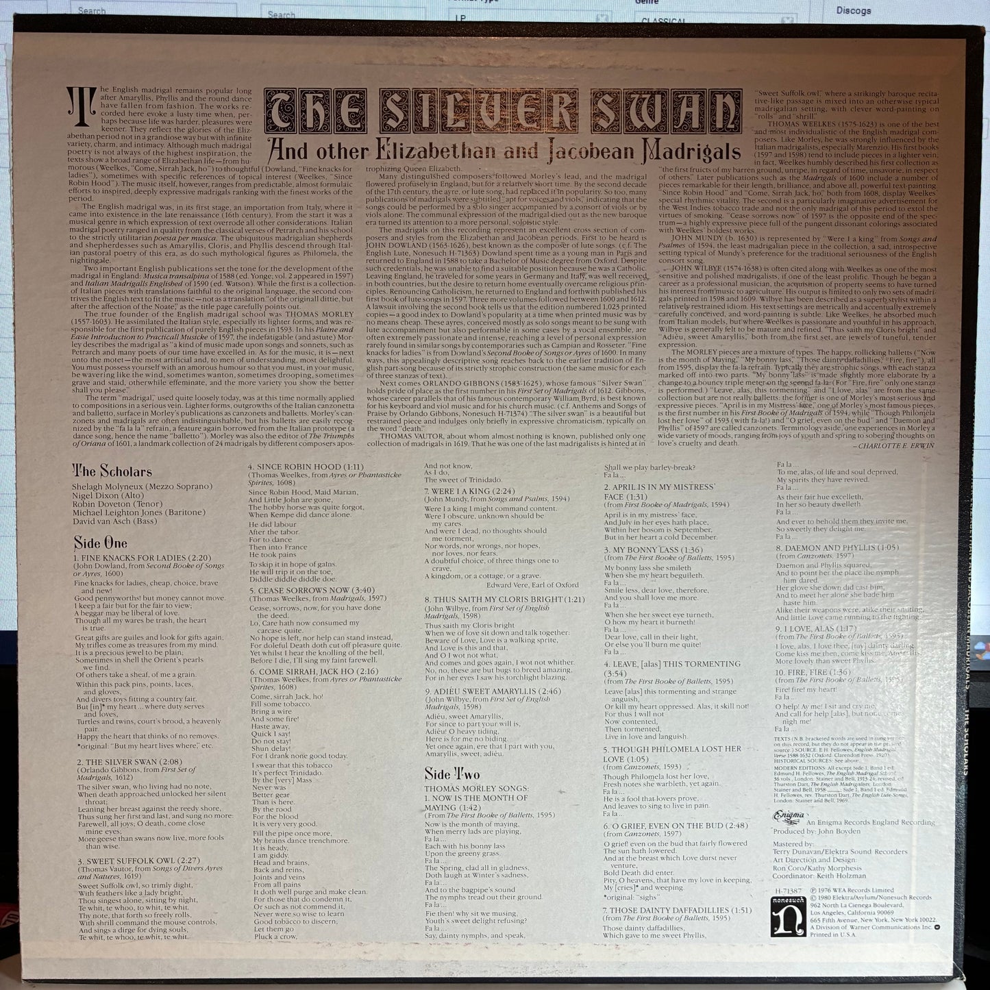 The Scholars (3) - The Silver Swan (And Other Elizabethan And Jacobean Madrigals) (VINYL) | Near Mint (NM or M-)