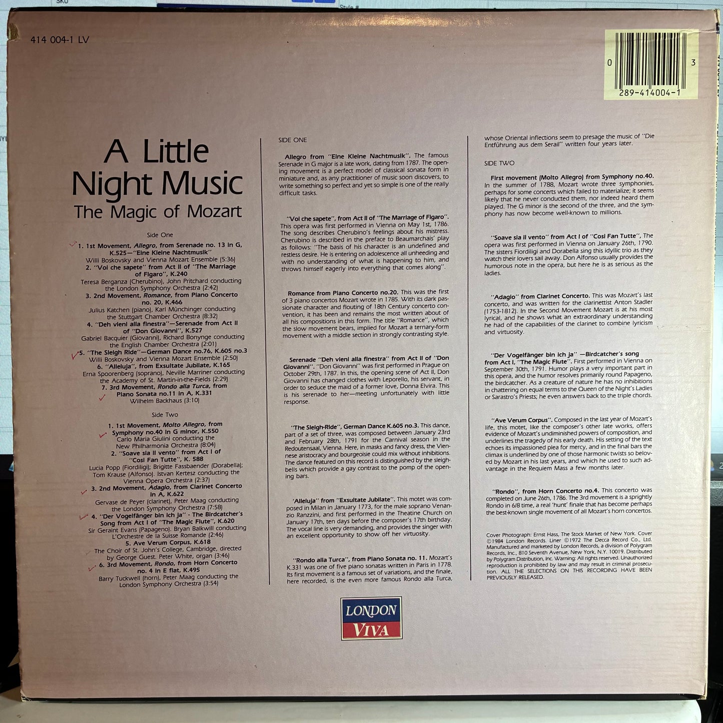 Vienna Mozart Academy - A Little Night Music, The Magic Of Mozart (VINYL) | Near Mint (NM or M-) Very Good Plus (VG+)