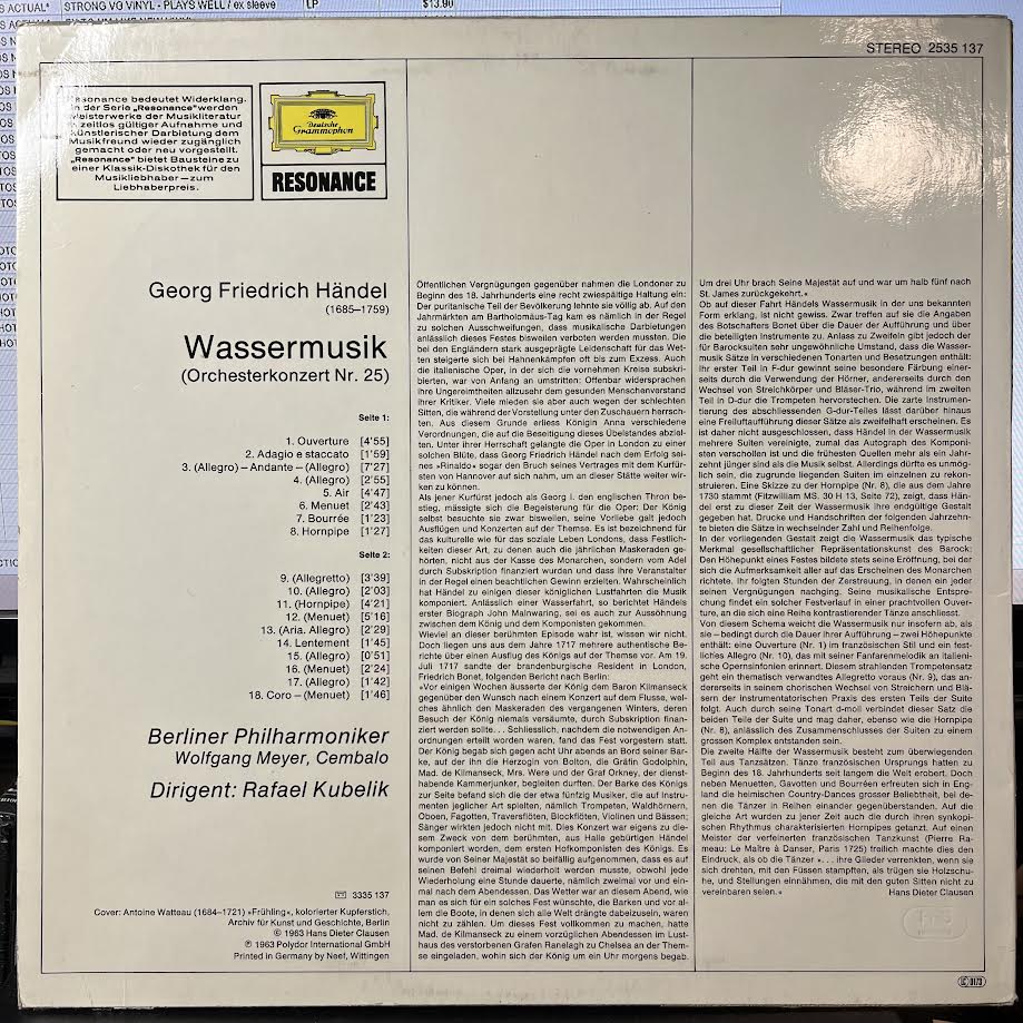 Wassermusik (VINYL) | Near Mint (NM) Excellent (EX)