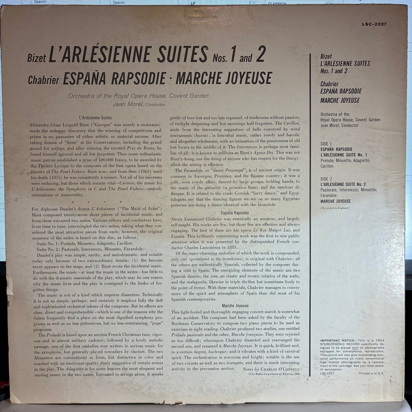 Georges Bizet - L'Arlésienne Suites 1 And 2 / España Rapsodie / Marche Joyeuse (VINYL) | Near Mint (NM or M-) Very Good Plus (VG+)