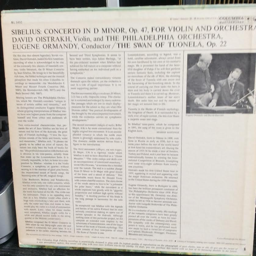 Violin Concerto In D Minor, Op. 47 For Violin And Orchestra- Swan Of Tuonela (VINYL) | Near Mint (NM or M-)
