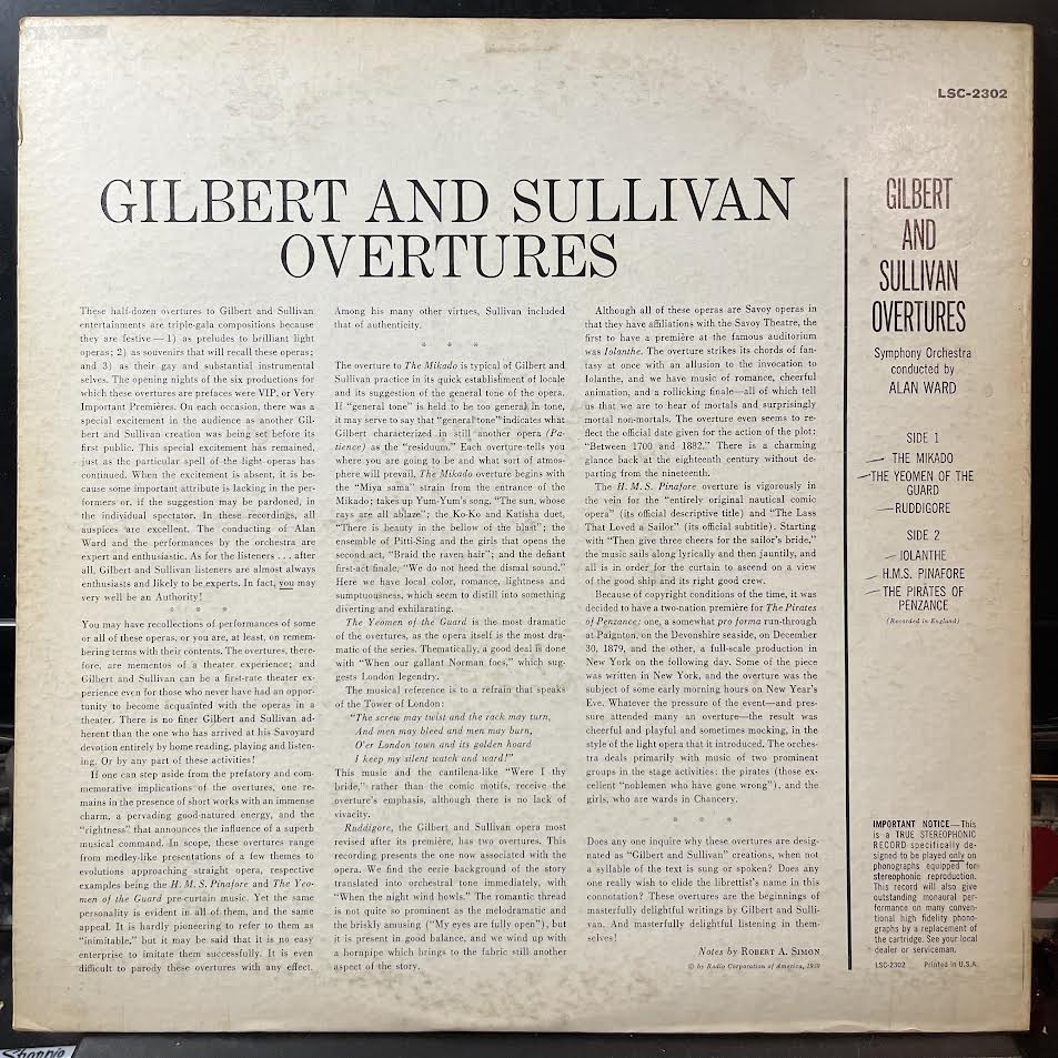 Gilbert & Sullivan - Overtures (VINYL) | Near Mint (NM or M-) Excellent+ (EX+)