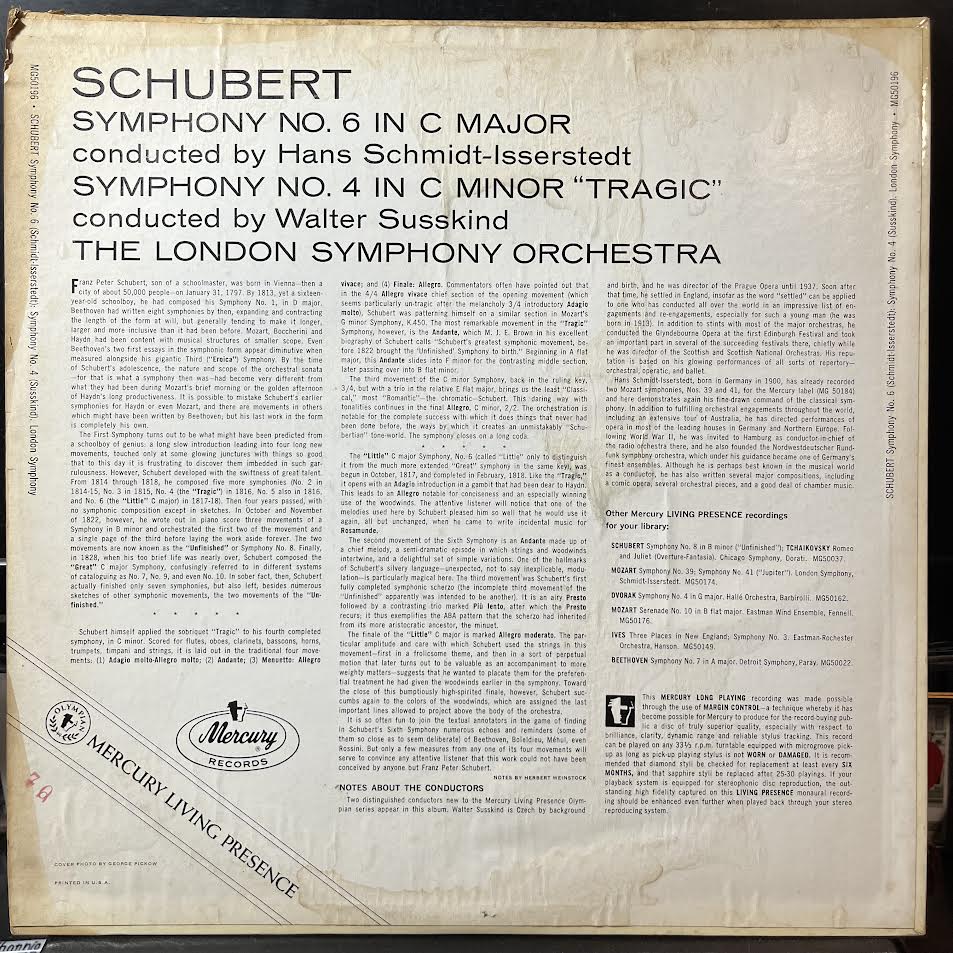 Walter Susskind - Schubert: Symphony No. 4 & 6 (VINYL) | Near Mint (NM or M-) Very Good Plus (VG+)