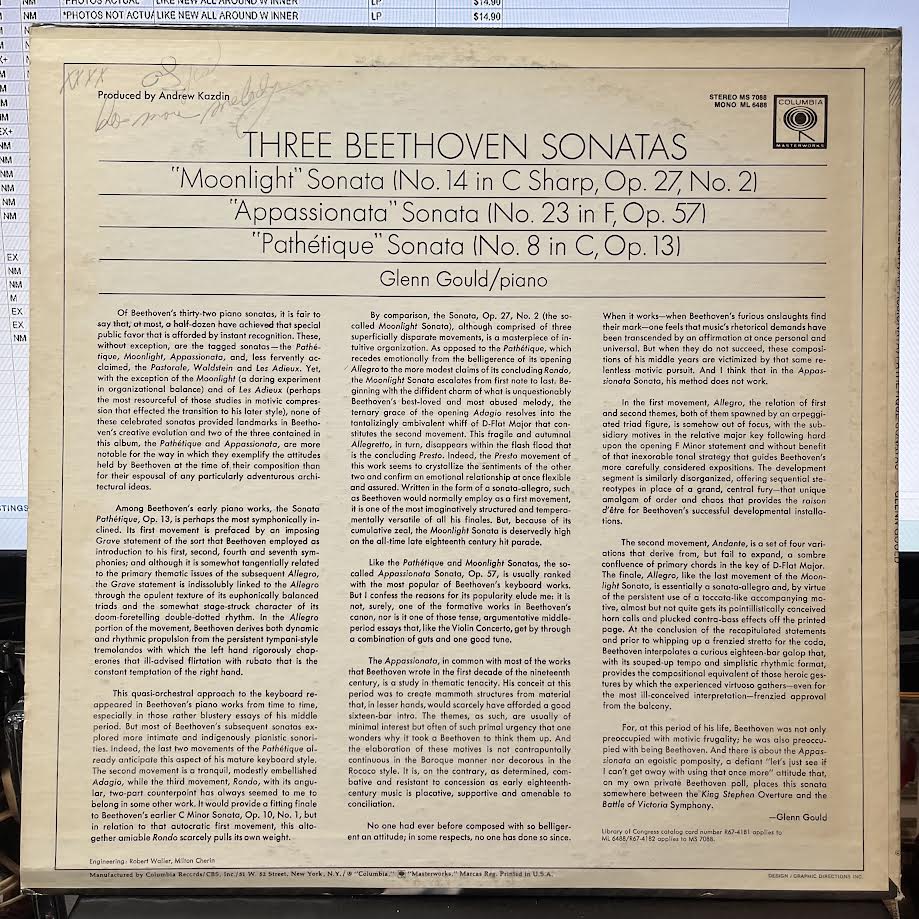 Ludwig van Beethoven - Moonlight / Appassionata / Pathétique Sonatas (VINYL) | Near Mint (NM) Near Mint (NM)