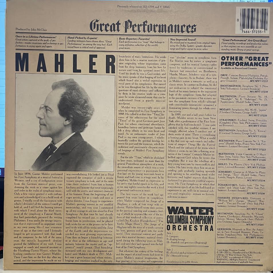Gustav Mahler - Mahler's 1st Symphony In D Major "Titan" (VINYL) | Near Mint (NM) Near Mint (NM)