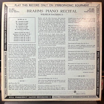 Johannes Brahms - Brahms Piano Recital (VINYL) | Near Mint (NM or M-) Excellent+ (EX+)